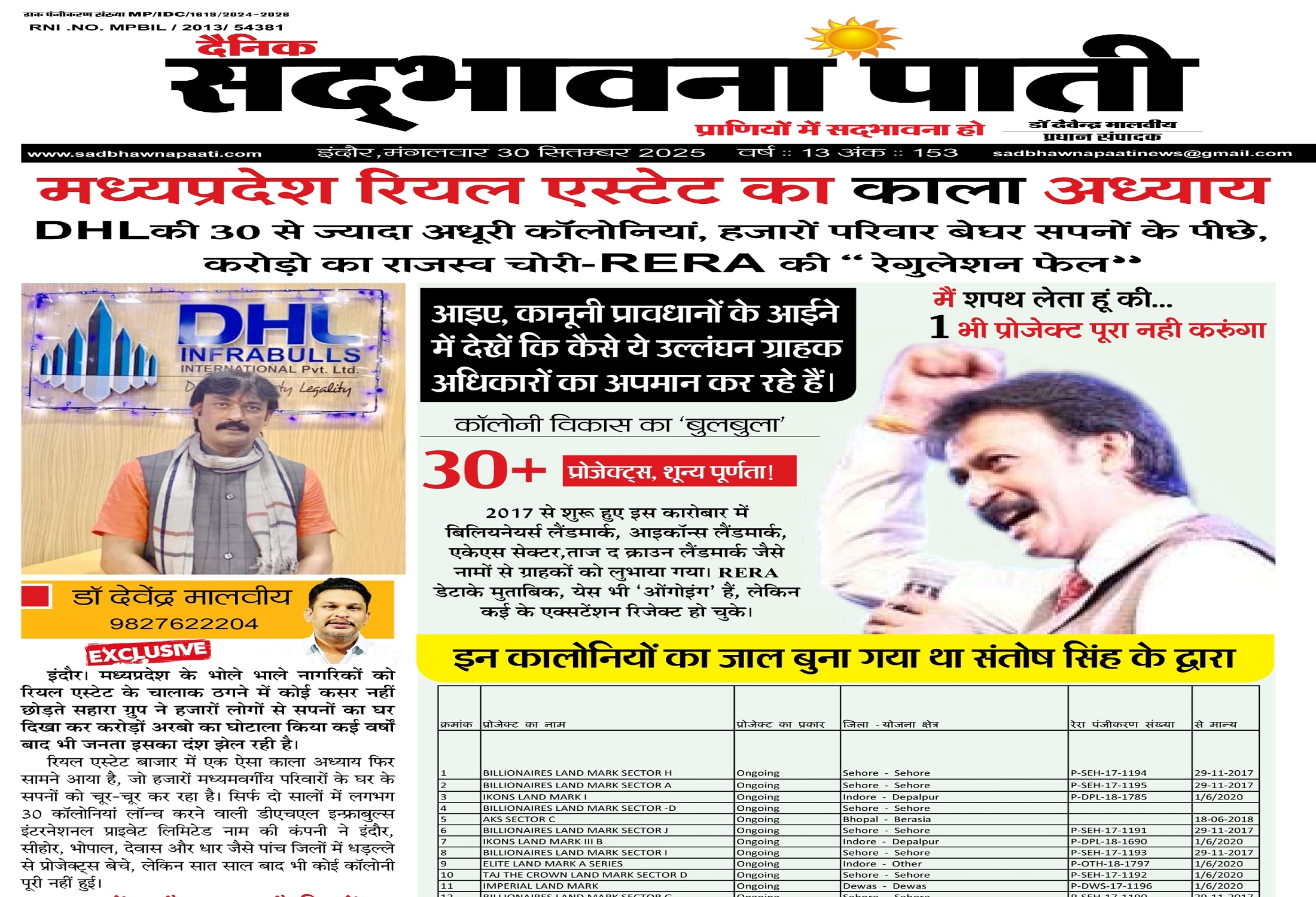 DHL Infrabulls International Santosh Kumar Singh News in Indore - sadbhawna paati